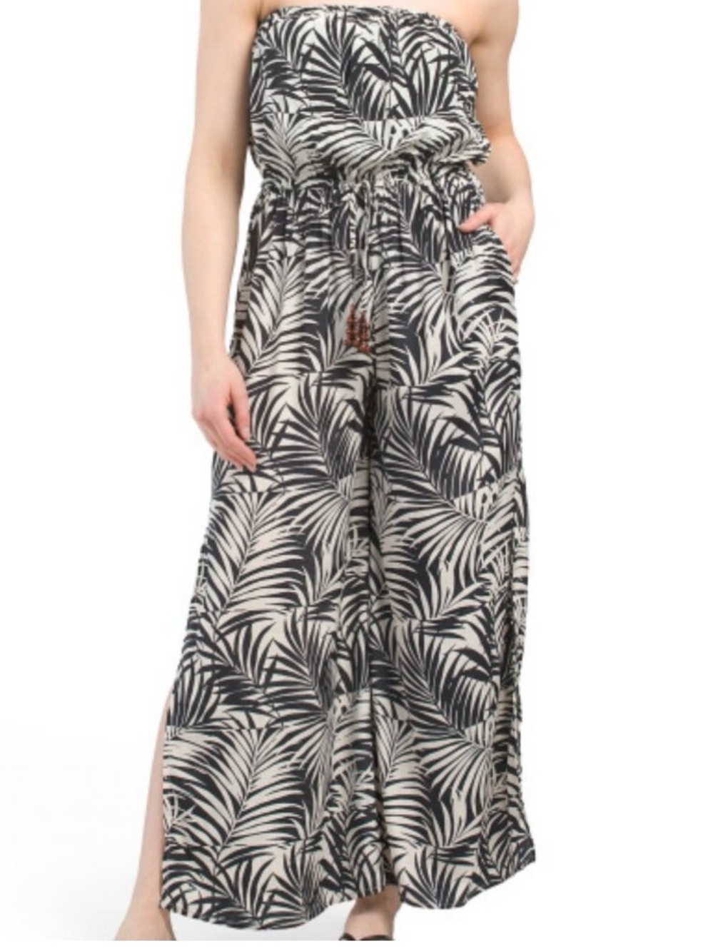 Black & White Palm-Print Women's Romper
